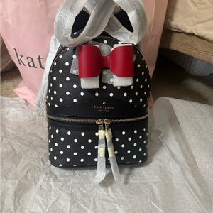 BNWT Kate Spade Black Polka Dot Minnie Mouse Backpack Purse with Red Bow